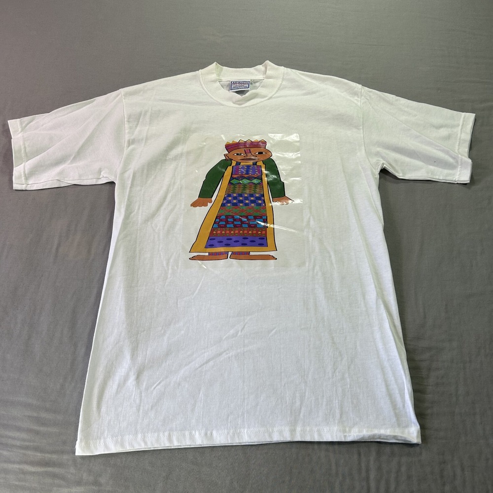 VINTAGE All Sport Max‎ Weight Shirt Mens Medium White African King Art Adult USA